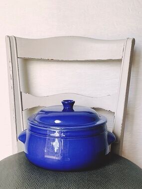 Emile Henry 5500 France 4 Qt Azur Blue Dutch Oven Stoneware Stew Pot Dual Handle